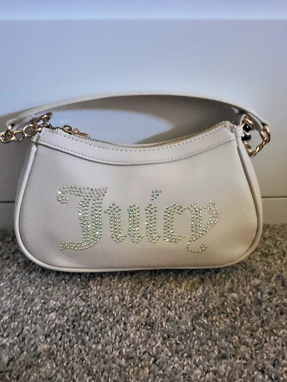 Juicy Couture Rhinestone Logo Shoulder Bag in White NWT